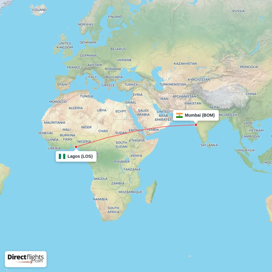 LOS - BOM route map