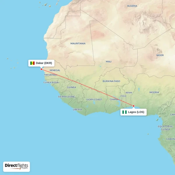 Lagos - Dakar direct flight map