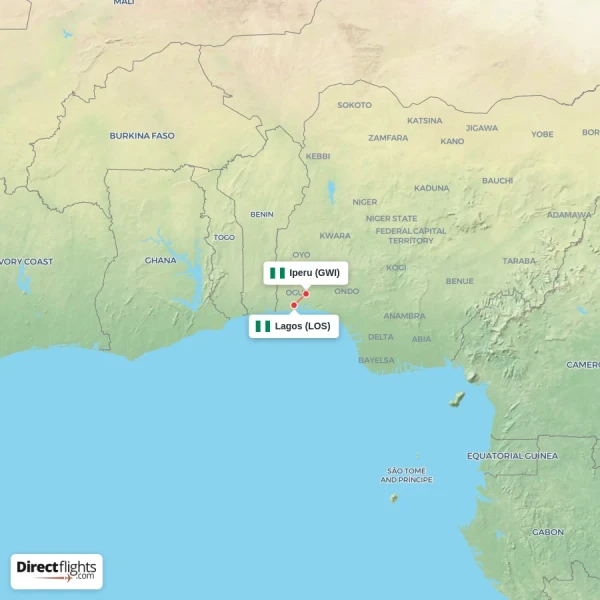 Lagos - Iperu direct flight map