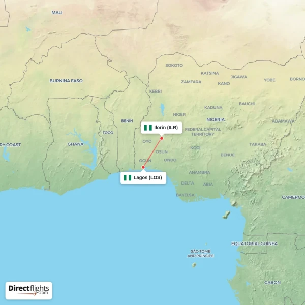 Lagos - Ilorin direct flight map