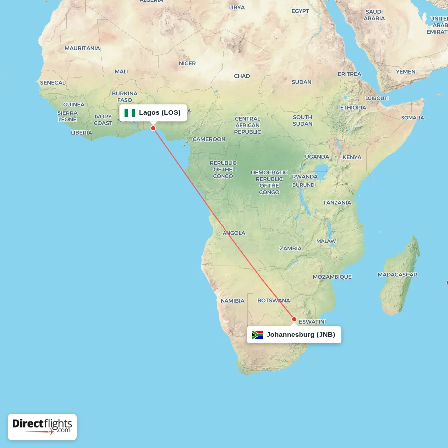 LOS - JNB route map