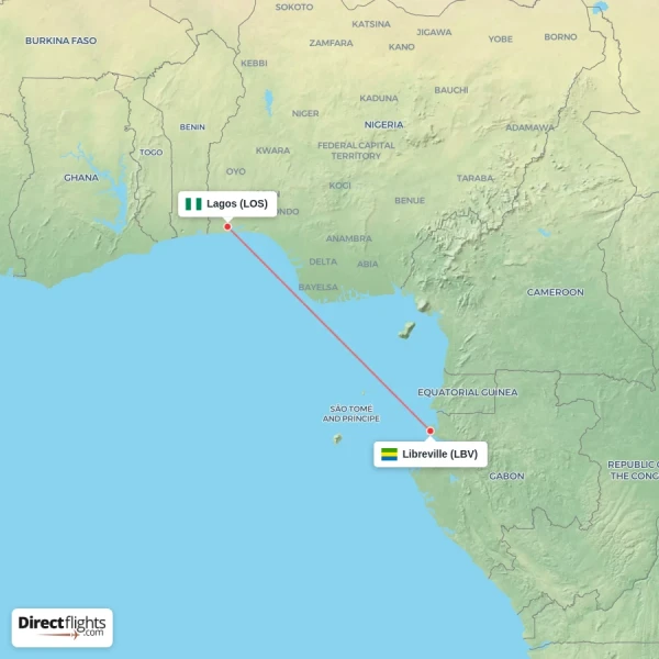 Lagos - Libreville direct flight map