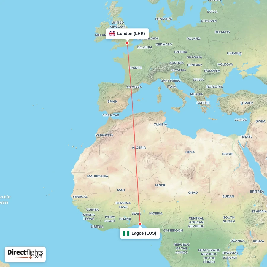 LOS - LHR route map
