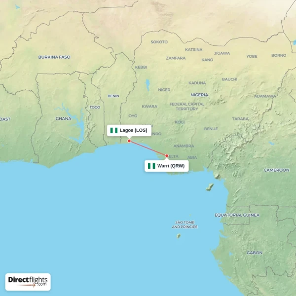 Lagos - Warri direct flight map