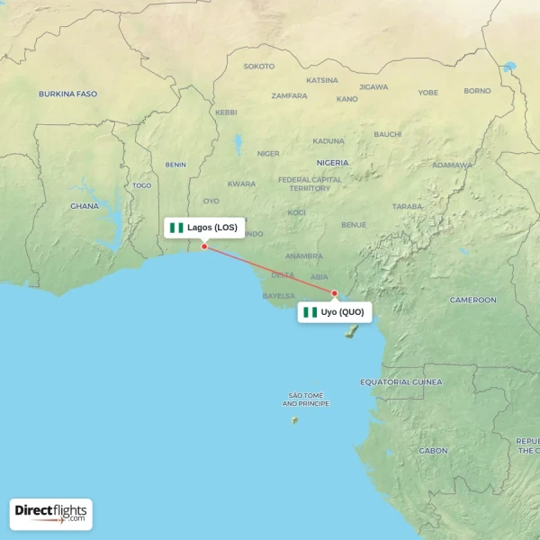 Lagos - Uyo direct flight map