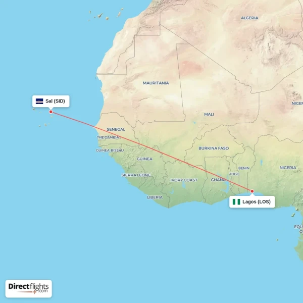 Lagos - Sal direct flight map