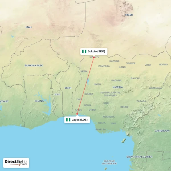 Lagos - Sokoto direct flight map