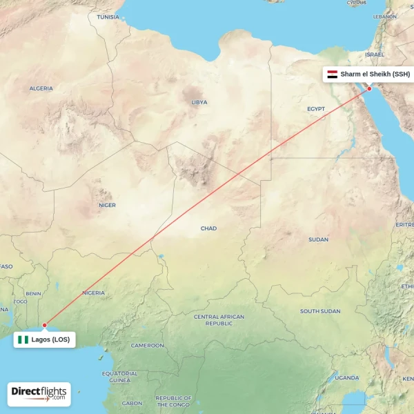 Lagos - Sharm el Sheikh direct flight map