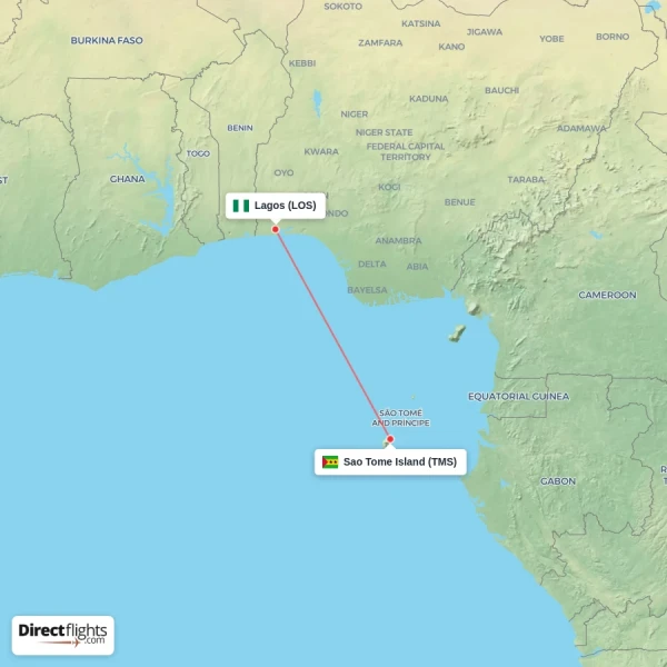 Lagos - Sao Tome Island direct flight map