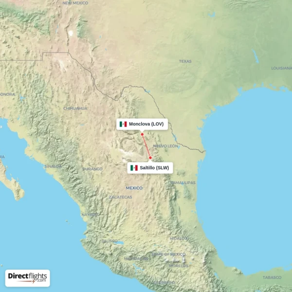 Monclova - Saltillo direct flight map