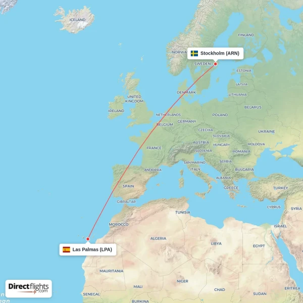 Las Palmas - Stockholm direct flight map