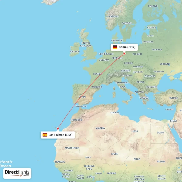 Las Palmas - Berlin direct flight map