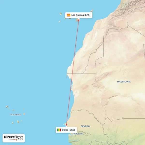 Las Palmas - Dakar direct flight map