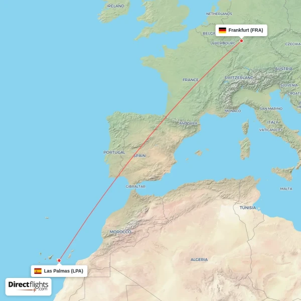 Las Palmas - Frankfurt direct flight map