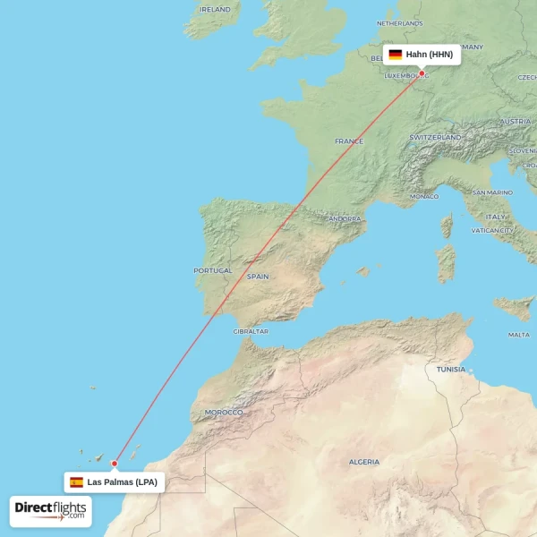 Las Palmas - Hahn direct flight map