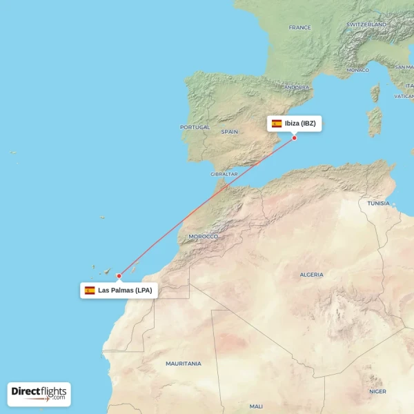 Las Palmas - Ibiza direct flight map