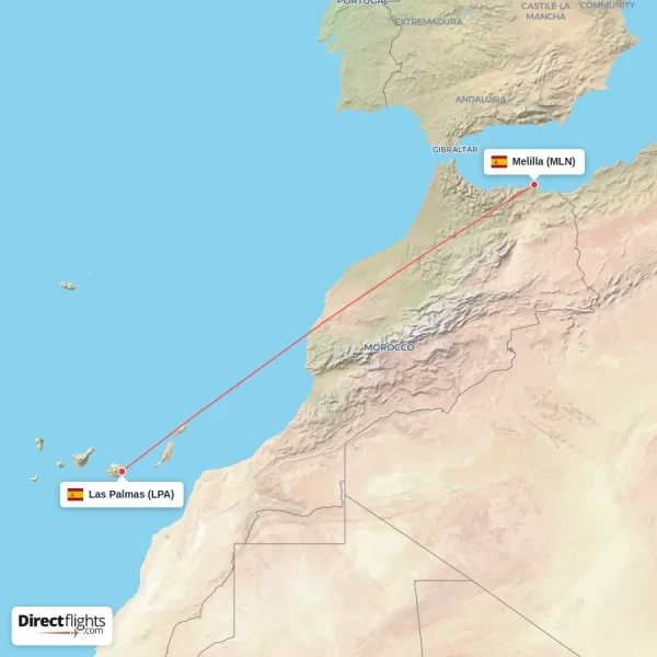 Las Palmas - Melilla direct flight map