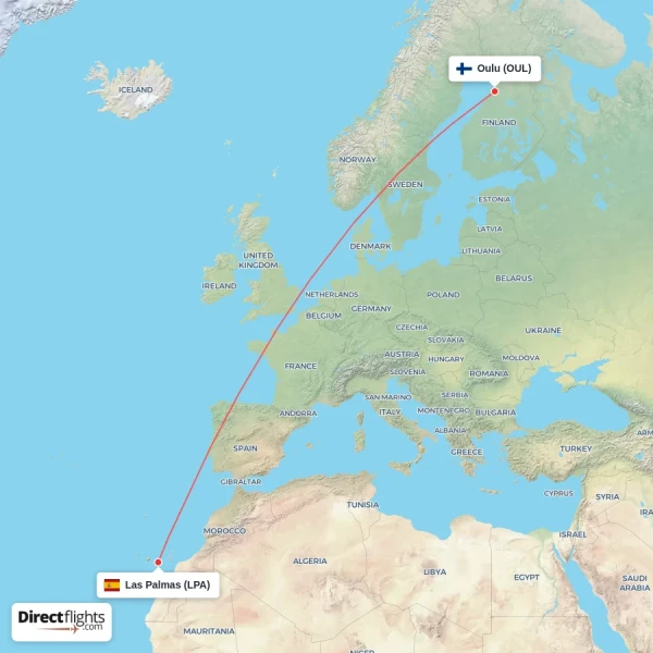 Las Palmas - Oulu direct flight map