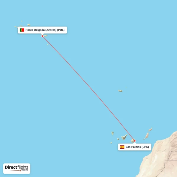 Las Palmas - Ponta Delgada (Azores) direct flight map