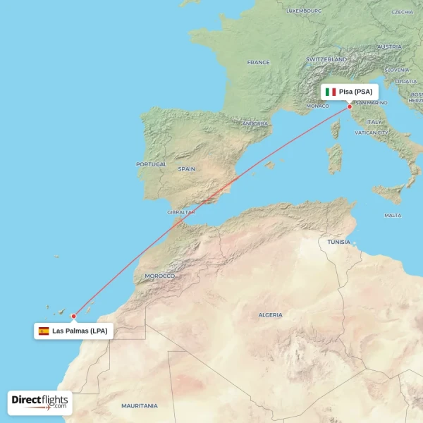 Las Palmas - Pisa direct flight map