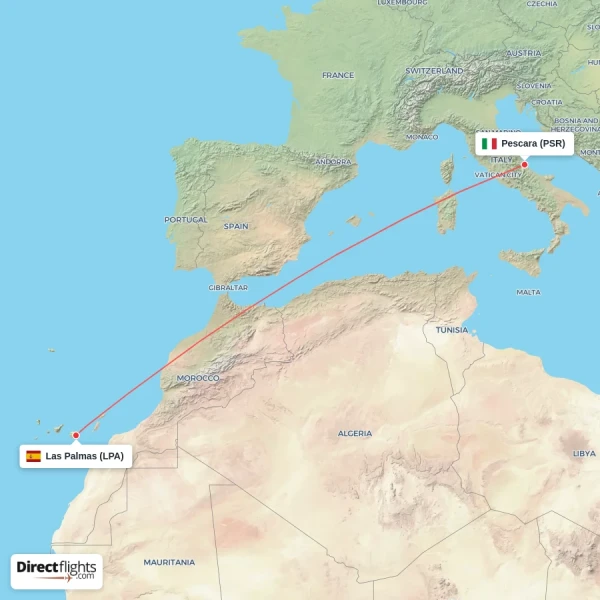 Las Palmas - Pescara direct flight map