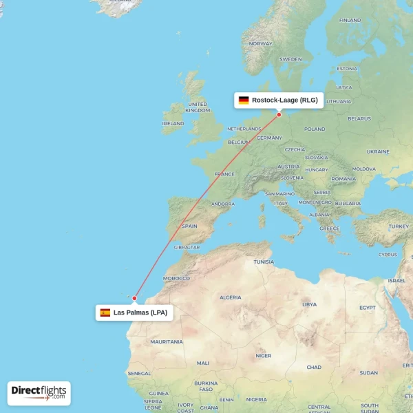 Las Palmas - Rostock-Laage direct flight map