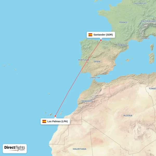 Las Palmas - Santander direct flight map