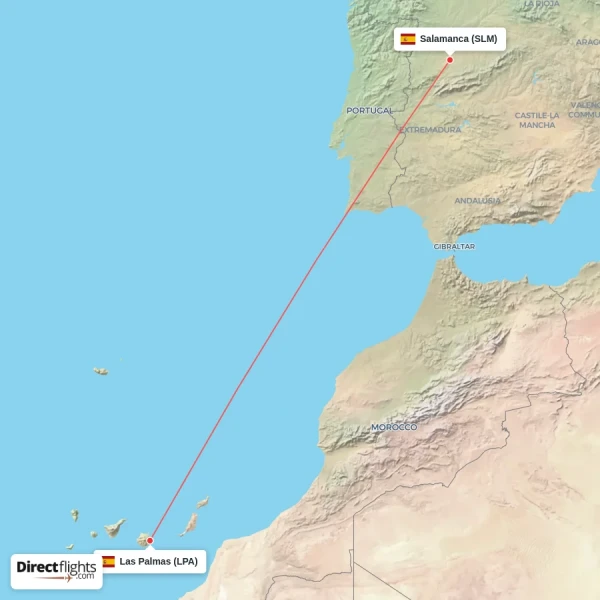 Las Palmas - Salamanca direct flight map