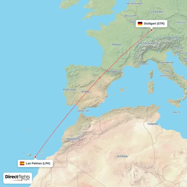 Las Palmas - Stuttgart direct flight map