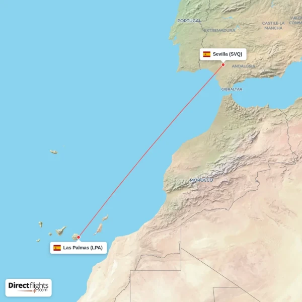 Las Palmas - Sevilla direct flight map