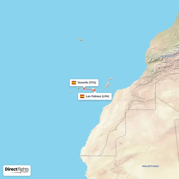 Las Palmas - Tenerife direct flight map