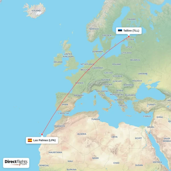 Las Palmas - Tallinn direct flight map