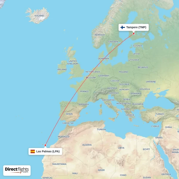 Las Palmas - Tampere direct flight map