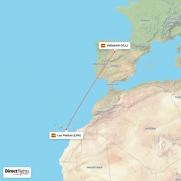 Las Palmas - Valladolid direct flight map