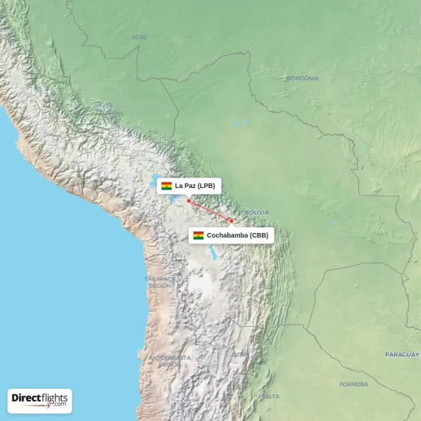 La Paz - Cochabamba direct flight map