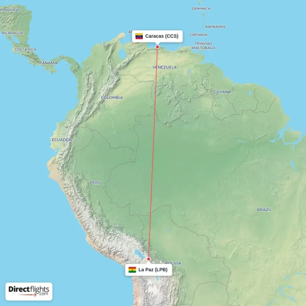 La Paz - Caracas direct flight map