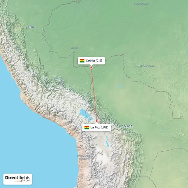 La Paz - Cobija direct flight map