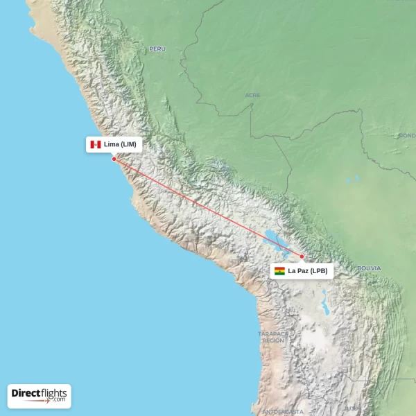 La Paz - Lima direct flight map