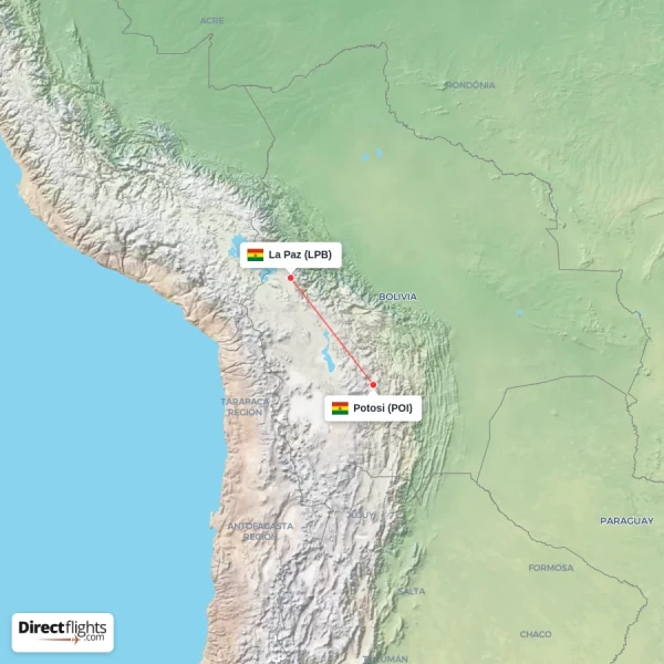 La Paz - Potosi direct flight map