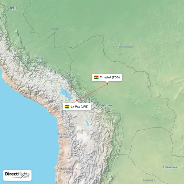 La Paz - Trinidad direct flight map
