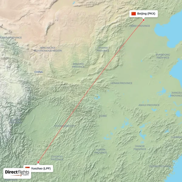 Yuezhao - Beijing direct flight map
