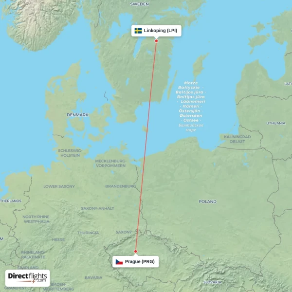 Linkoping - Prague direct flight map