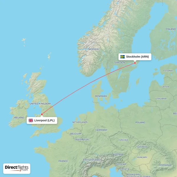 Liverpool - Stockholm direct flight map