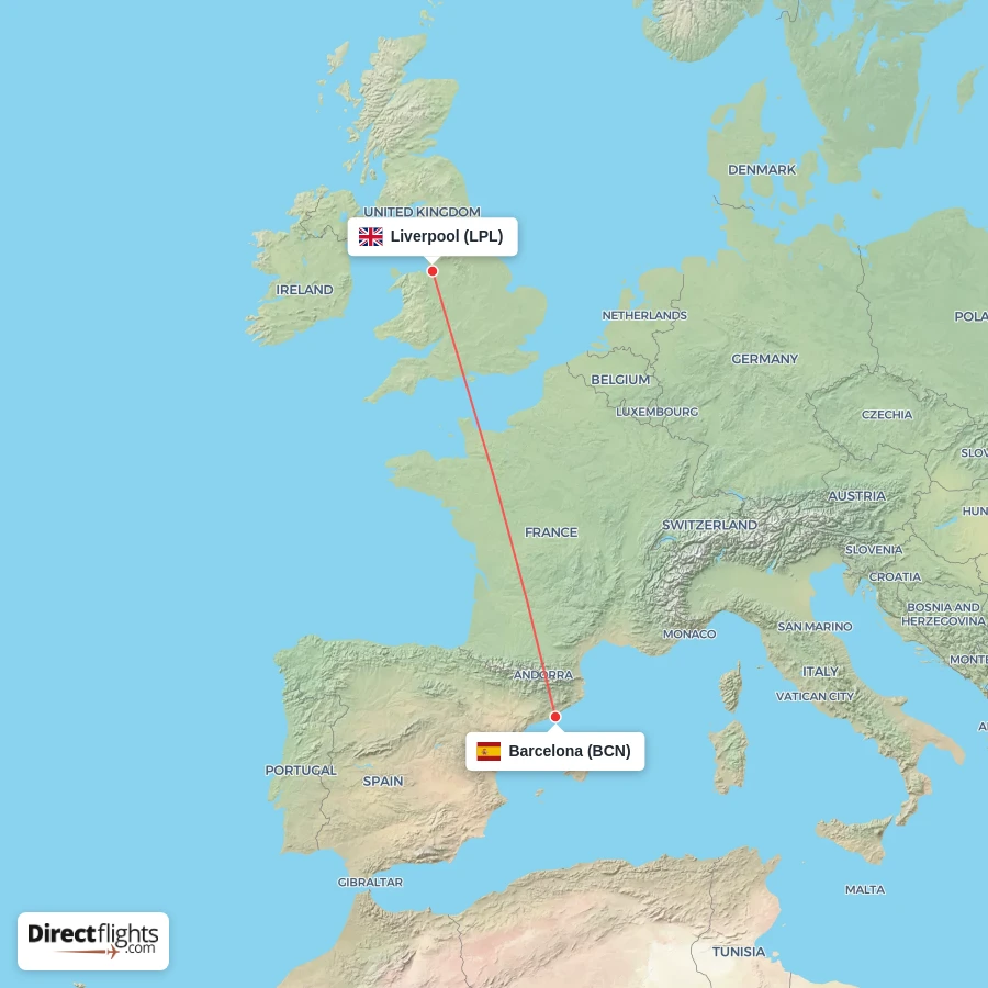 LPL - BCN route map