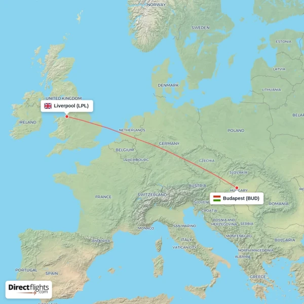 Liverpool - Budapest direct flight map
