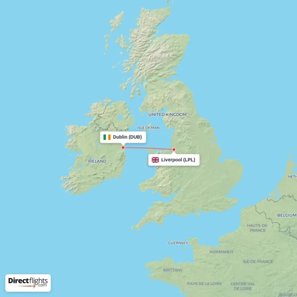 Liverpool - Dublin direct flight map