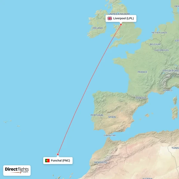 Liverpool - Funchal direct flight map