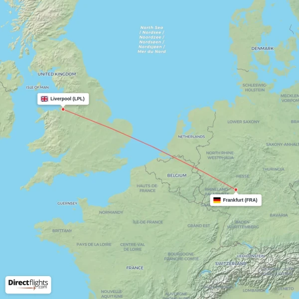 Liverpool - Frankfurt direct flight map