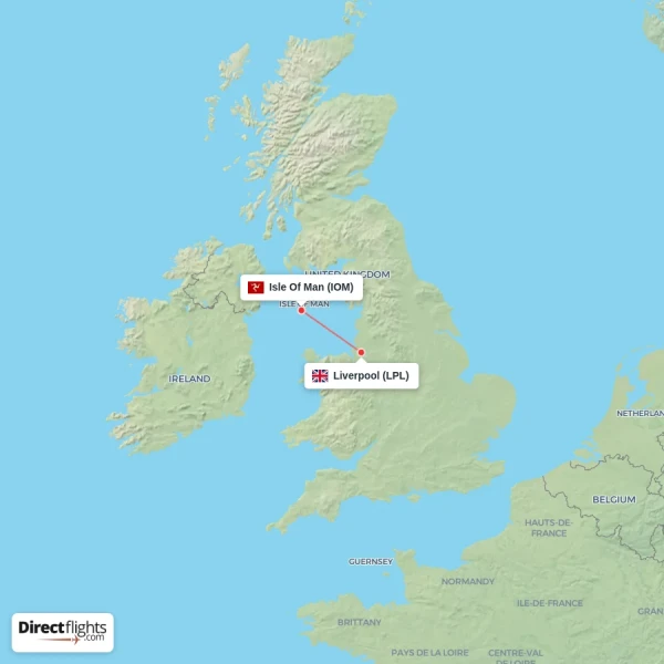 Liverpool - Isle Of Man direct flight map