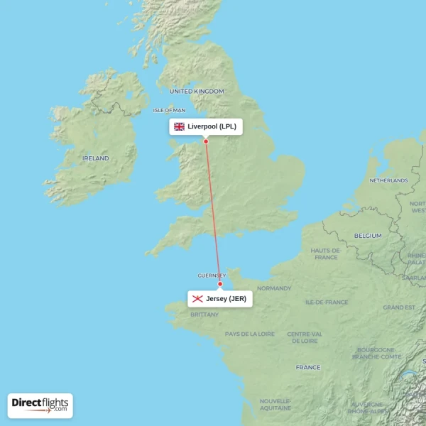 Liverpool - Jersey direct flight map